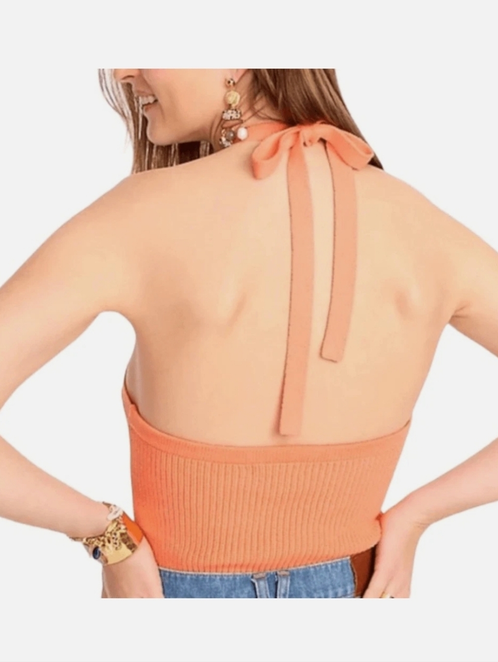 J. Crew Knit Cotton Halter Sweater Top Coral Medium - Picture 2 of 10